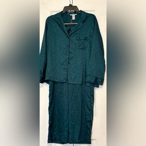 Victoria's Secret Teal Satin Pajama Set with Subtle Dot Print